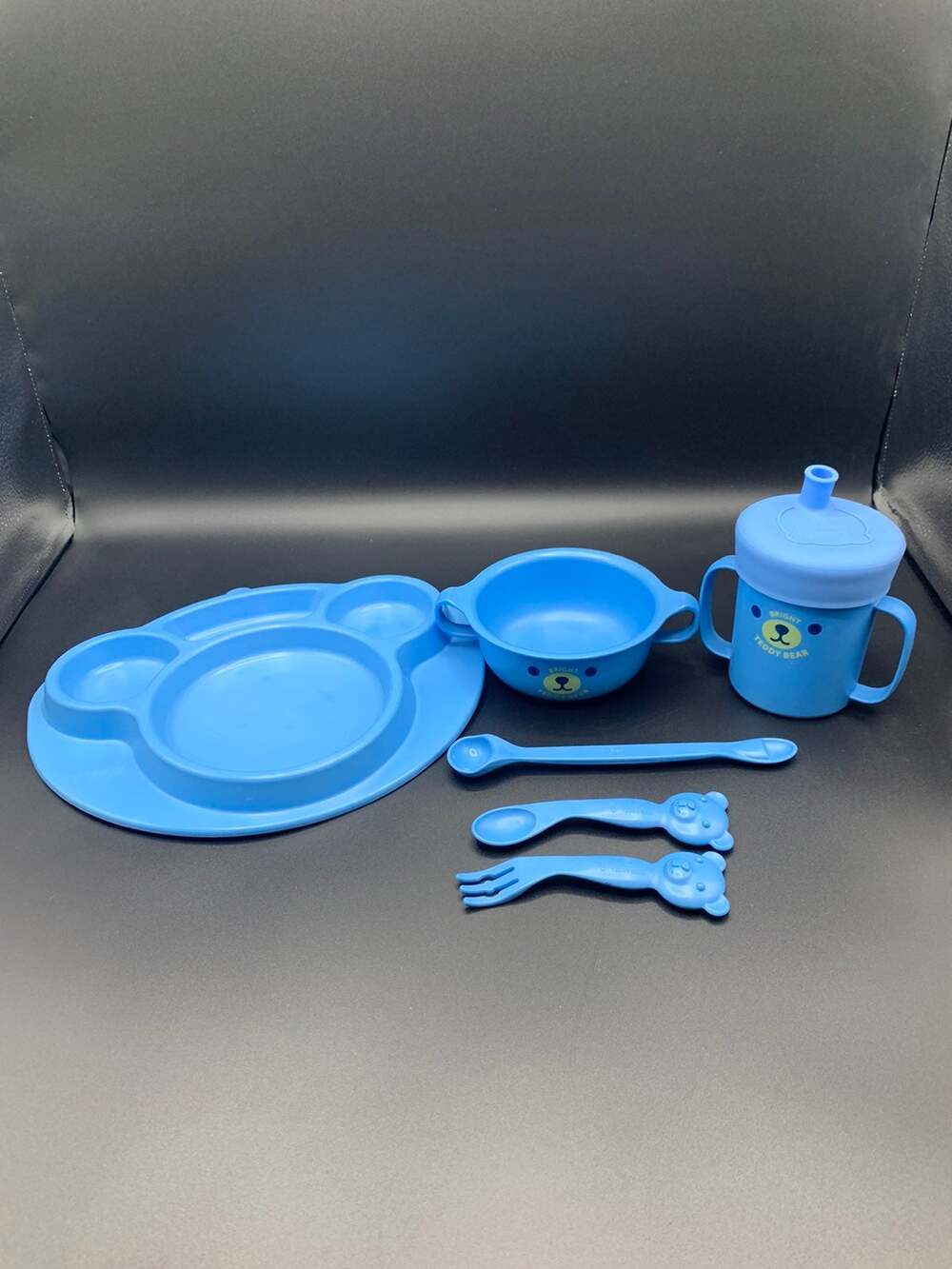 ✨ Cute Blue "Bright Teddy Bear" 6-Piece Baby Feeding Tableware Set ✨
